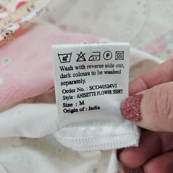 Vila Clothes ANISETTE FLOWER SHIRT Womens Button-Down Blouse Coral Tan-Size M - Picture 11 of 11